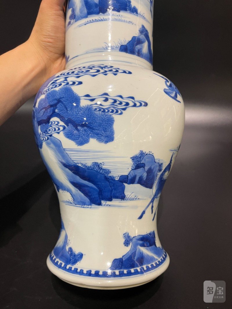 清康熙 青花山水松鹤延年凤尾尊 - 图13